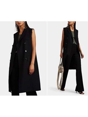 Officine Generale Sleeveless Black Double-Breasted Long Vest